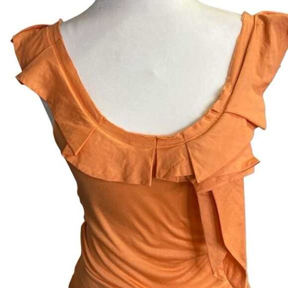 BCBGeneration Womens Tank Top Large Rayon With Cotton Bow Ruffle Neckline Orange - Picture 2 of 7